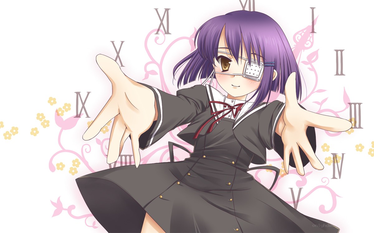 purple-haired girl with eye patch