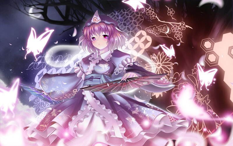 purple-haired girl with fan