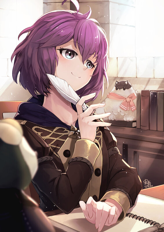 Purple-haired Girl with Feather