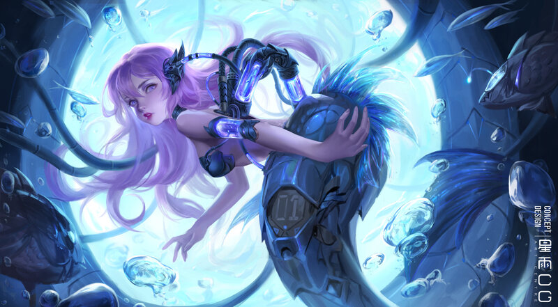 Purple-haired Girl with Fish