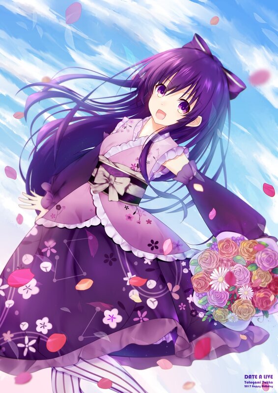 Purple-haired Girl with Flowers — Purple, Cheerful