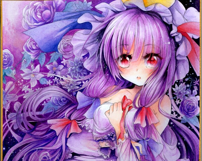 Purple-haired Girl with Flowers — Purple, Dreamy