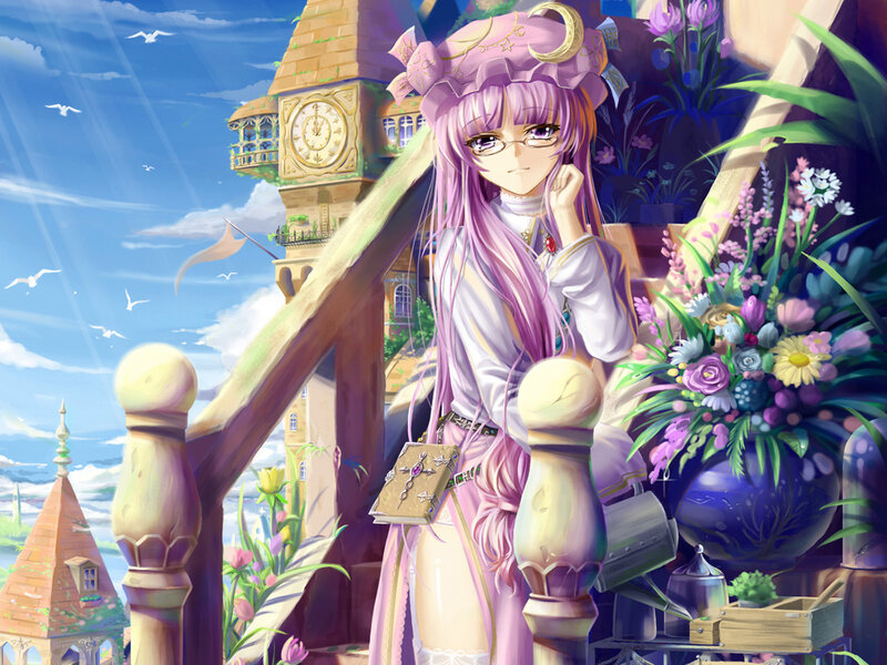 Purple-haired Girl with Flowers — Purple, Serene