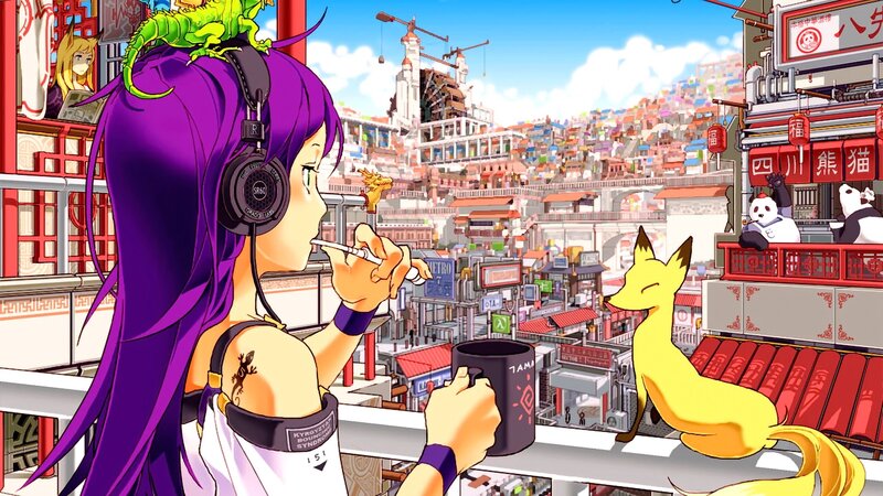 Purple-haired Girl with Fox — Purple, Calm