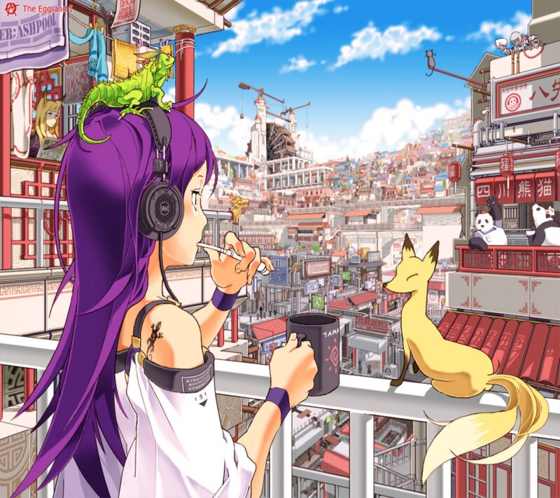 Purple-haired Girl with Fox — Purple