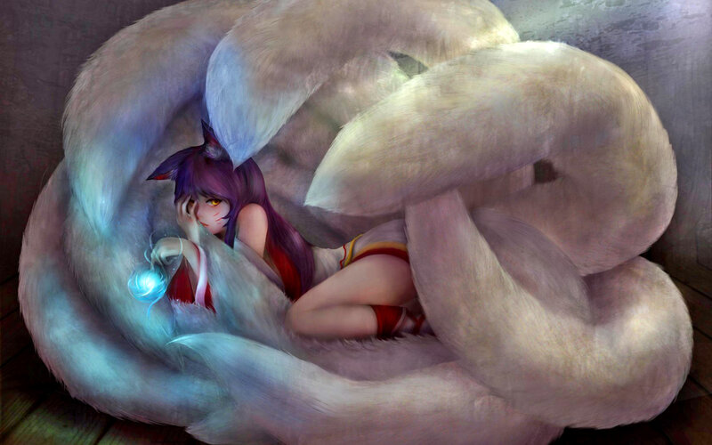 Purple-haired Girl with Fox Tails