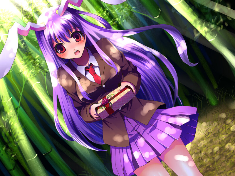 purple-haired girl with gift