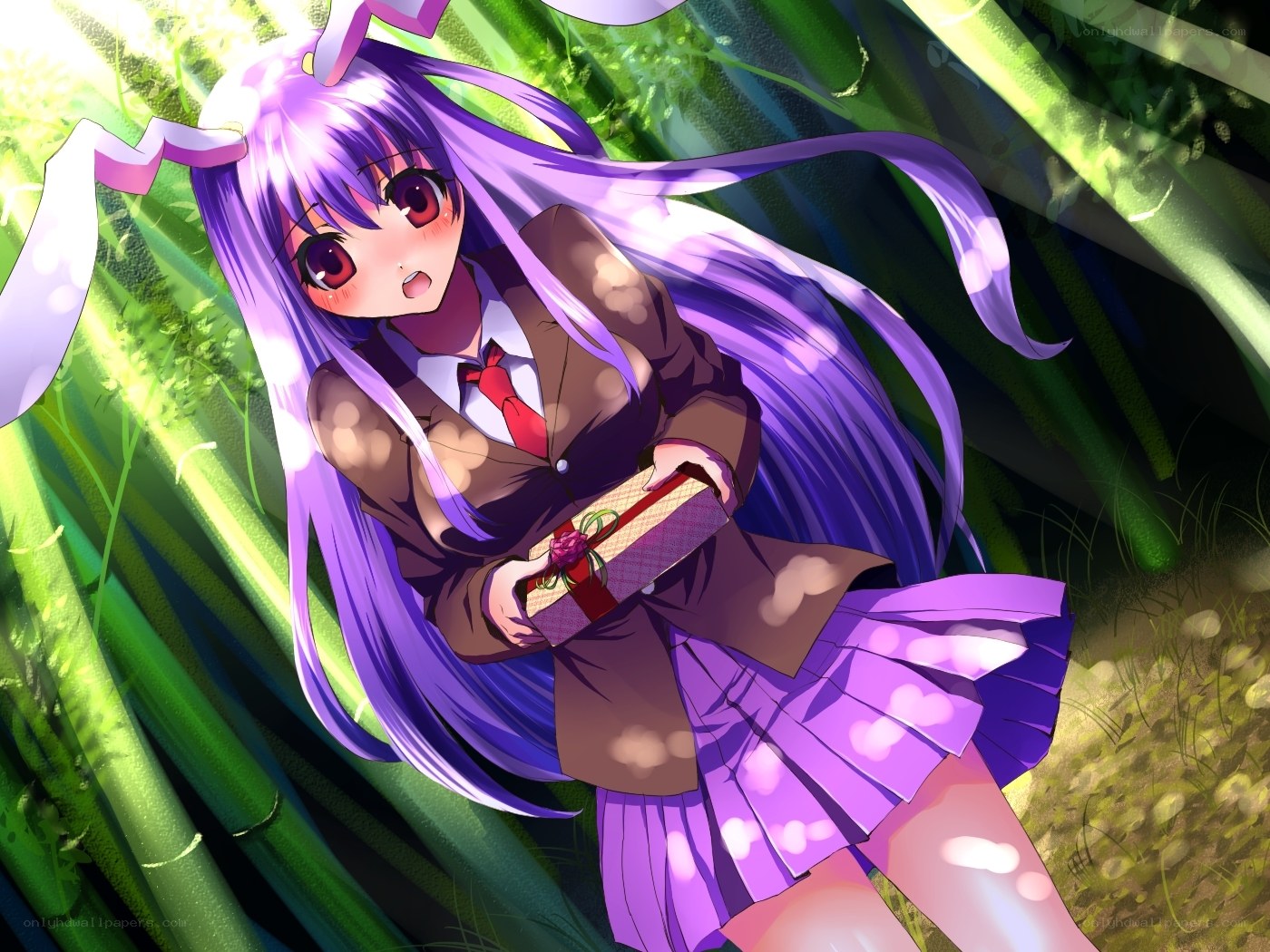 purple-haired girl with gift