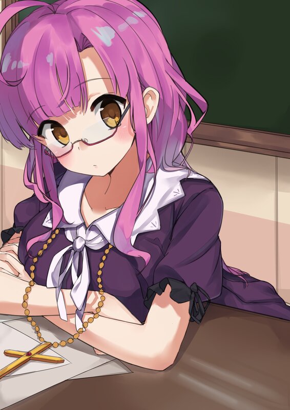 Purple-haired Girl with Glasses