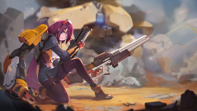 Purple-haired Girl with Guns