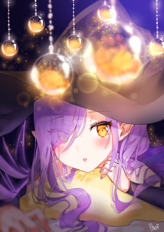 Purple-haired Girl with Hat