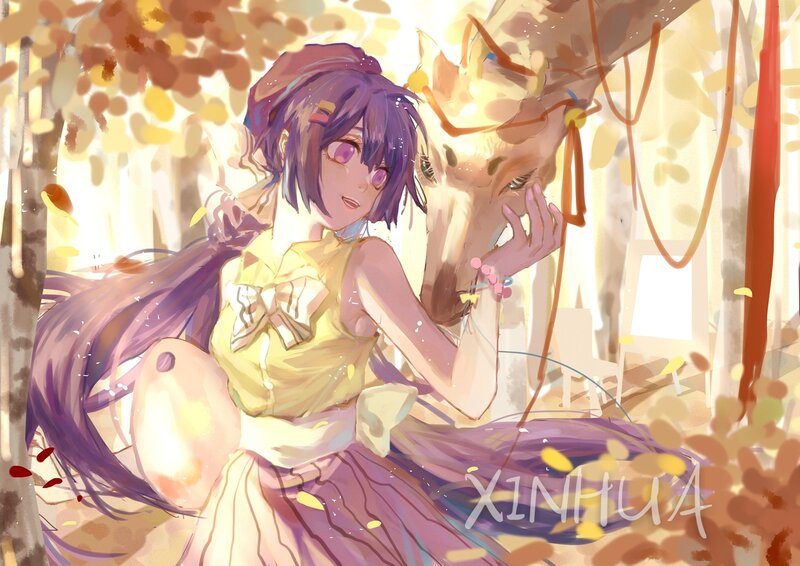 Purple-haired Girl with Horse