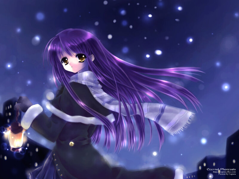 purple-haired girl with lantern