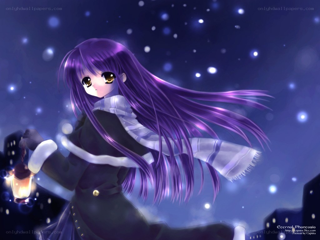 purple-haired girl with lantern