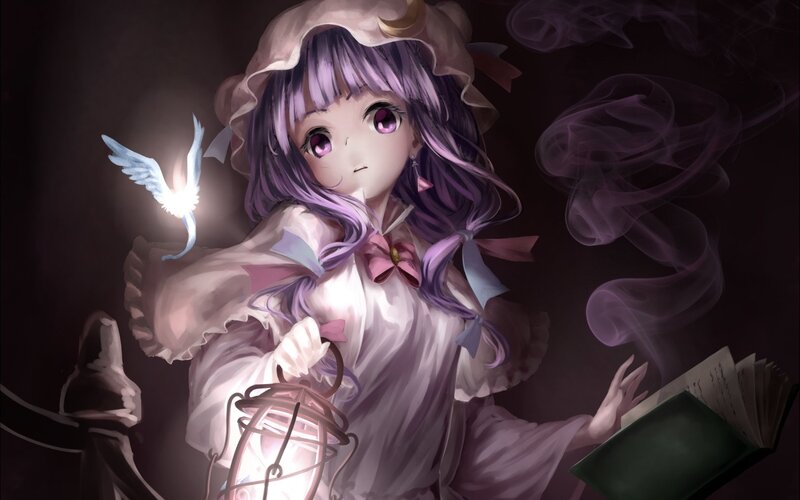 purple-haired girl with lantern