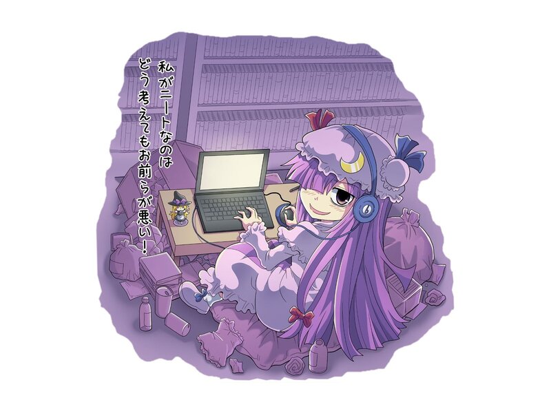 Purple-haired girl with laptop