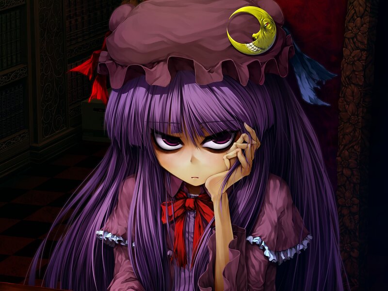 purple-haired girl with moon hat