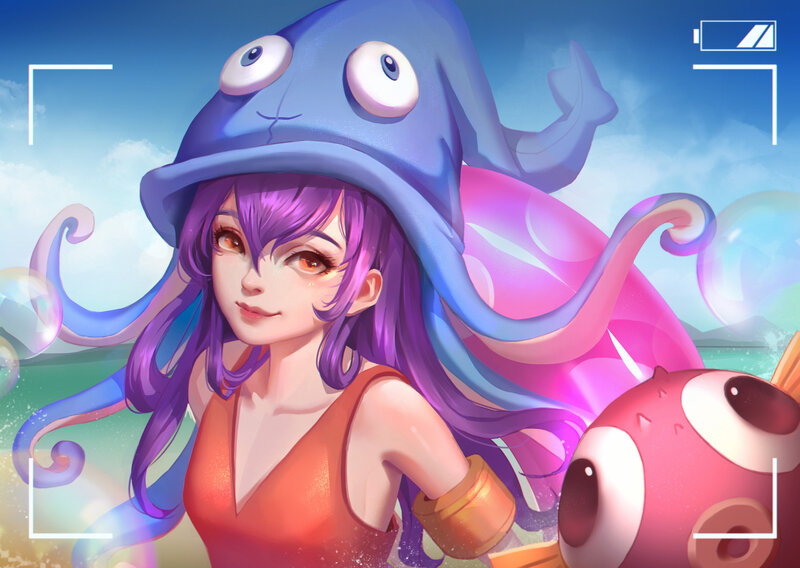 Purple-haired Girl with Octopus Hat