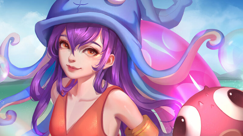 Purple-haired Girl with Octopus