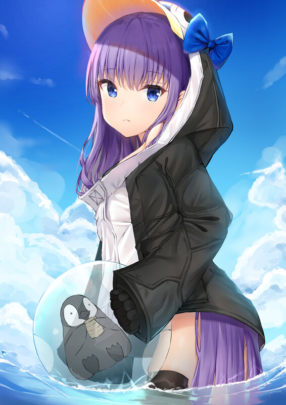 Purple-haired Girl with Penguin