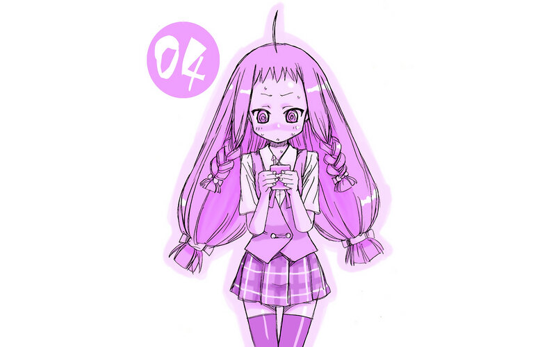purple-haired girl with phone
