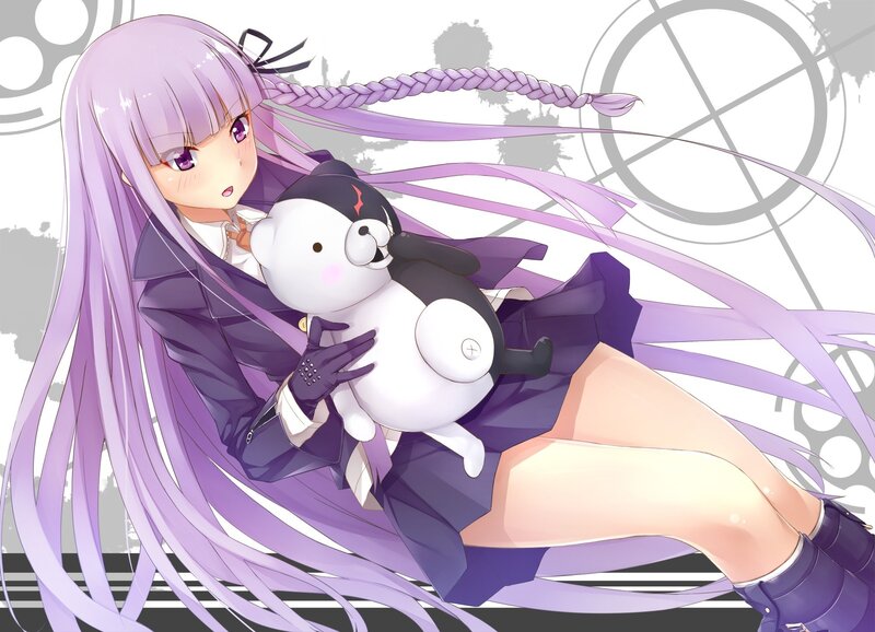 Purple-haired girl with plush toy