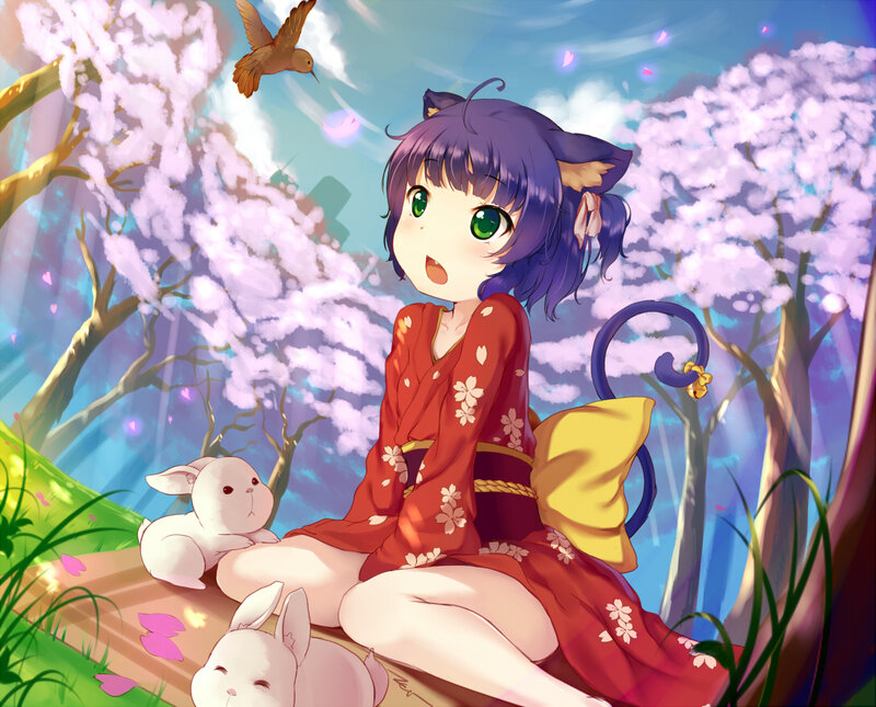 Purple-haired Girl with Rabbits — Red