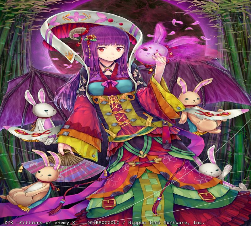 Purple-haired Girl with Rabbits