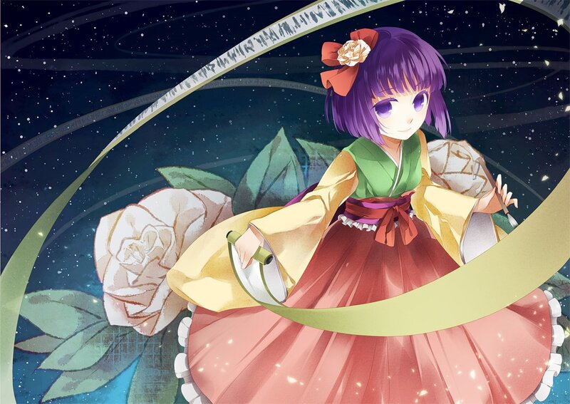 purple-haired girl with rose