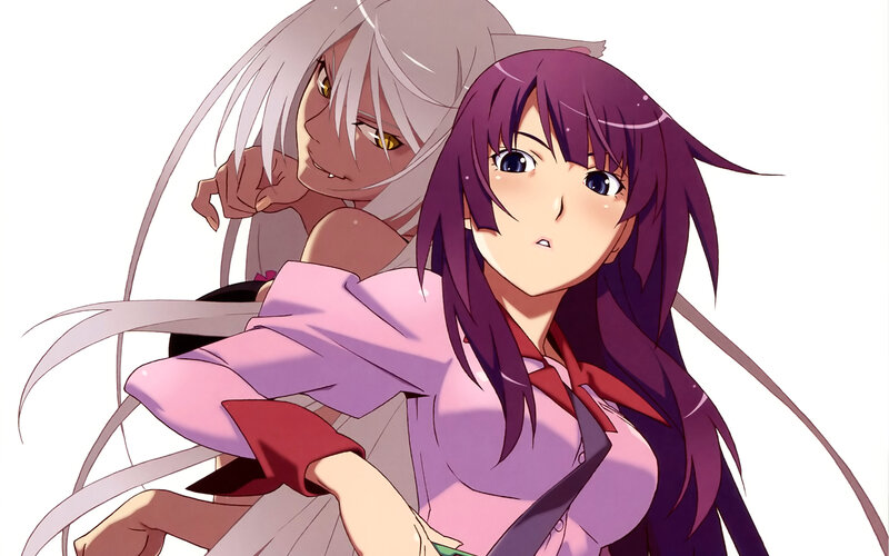 Purple-haired Girl with Silver-haired Figure