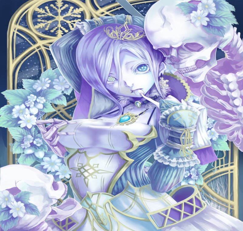 Purple-haired Girl with Skeleton