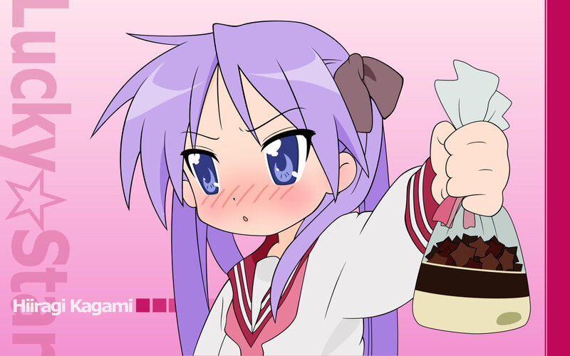 purple-haired girl with snack