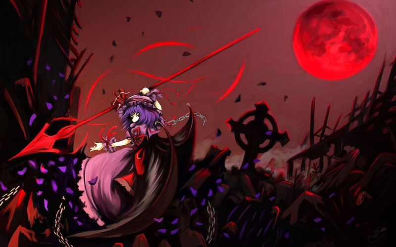 Purple-haired Girl with Spear — Red