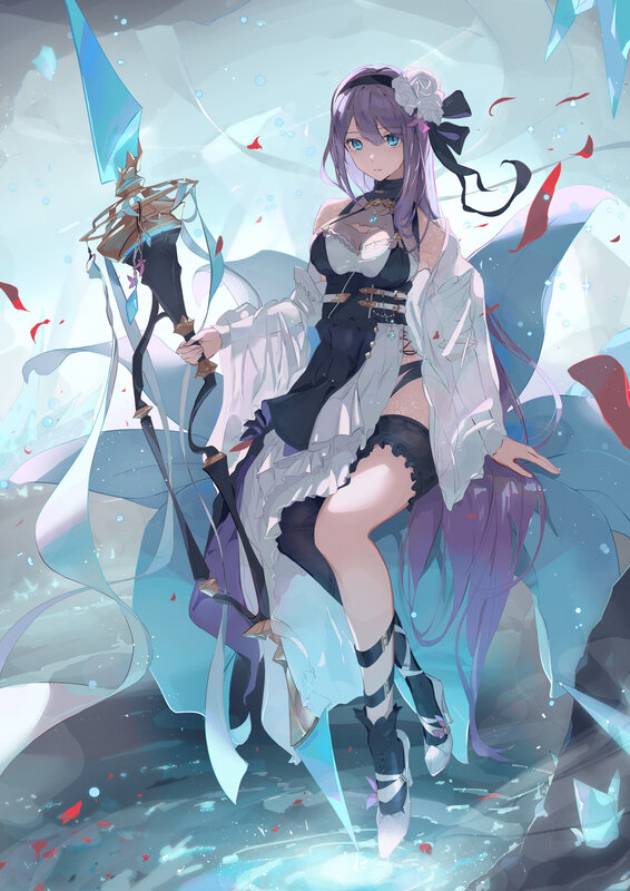 Purple-haired Girl with Staff — Blue, Dramatic, Anime