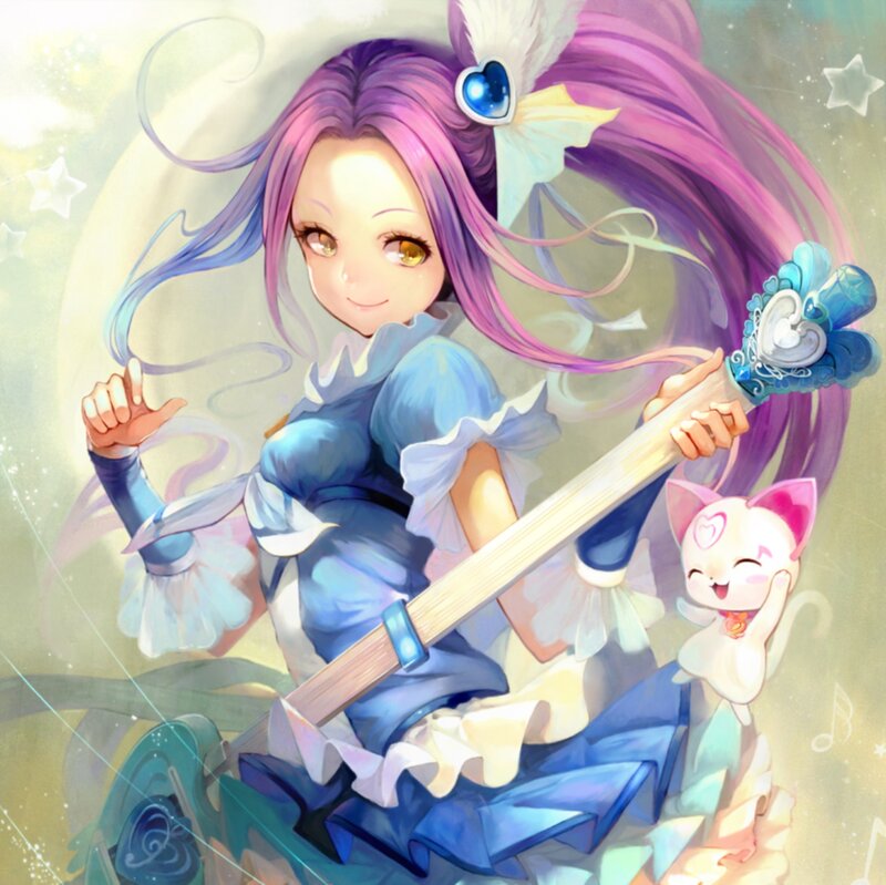 Purple-haired Girl with Staff — Blue, Whimsical