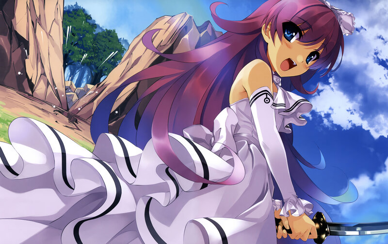 Purple-haired Girl with Sword — Purple, Dramatic, Afternoon