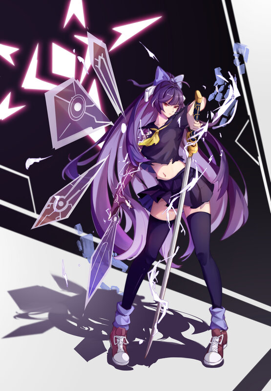 Purple-haired Girl with Sword — Purple, Dramatic, Anime