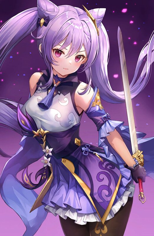 Purple-haired Girl with Sword — Purple, Dramatic, Night