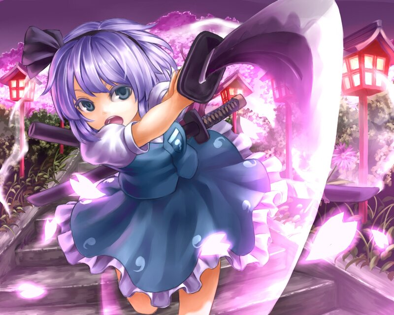 Purple-haired Girl with Sword — Purple, Dramatic, Spring, Anime