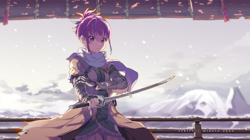 Purple-haired Girl with Sword — Purple, Dramatic, Winter