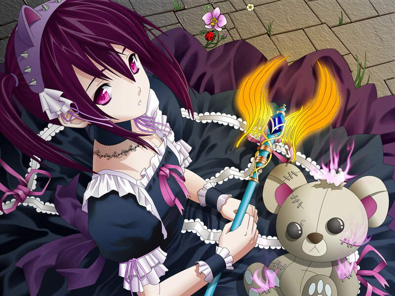 Purple-haired Girl with Teddy Bear — Purple, Playful, Anime