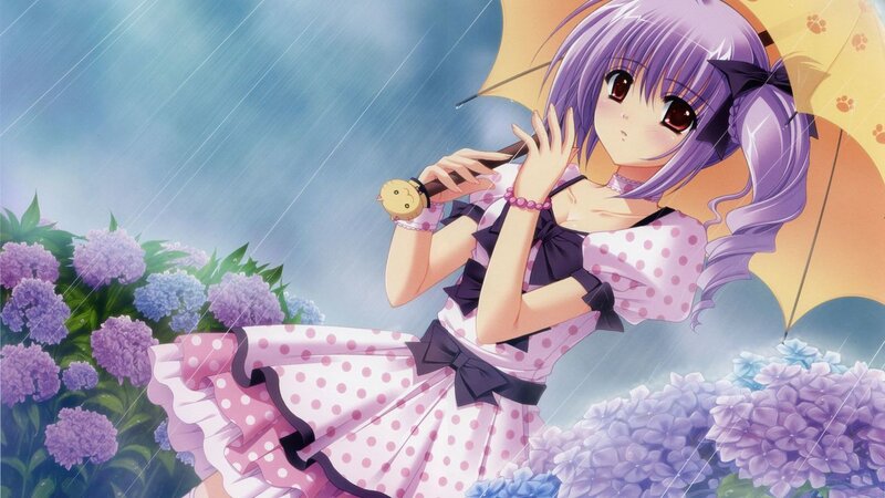 Purple-haired Girl with Umbrella