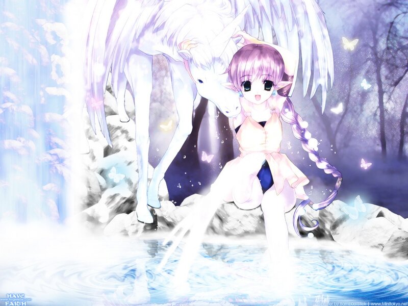 Purple-haired Girl with Unicorn