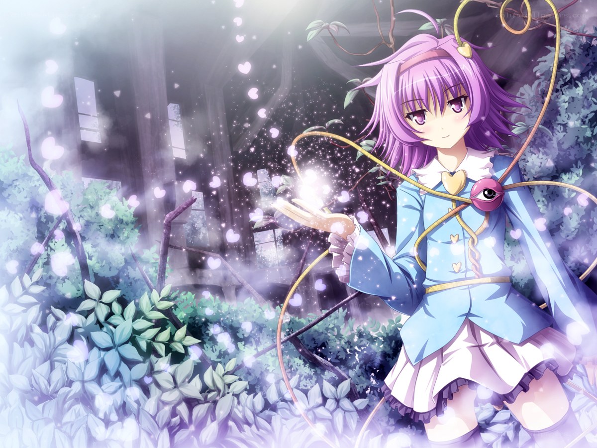 purple-haired girl with vines