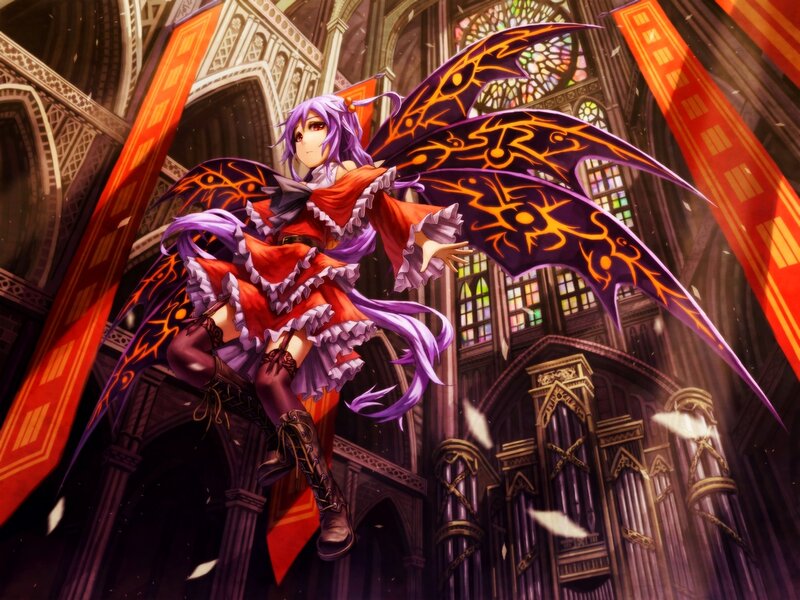 Purple-haired Girl with Wings — Purple, Dramatic, Anime