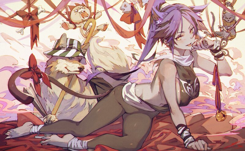 Purple-haired Girl with Wolf