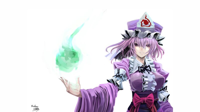 purple-haired mage casting spell