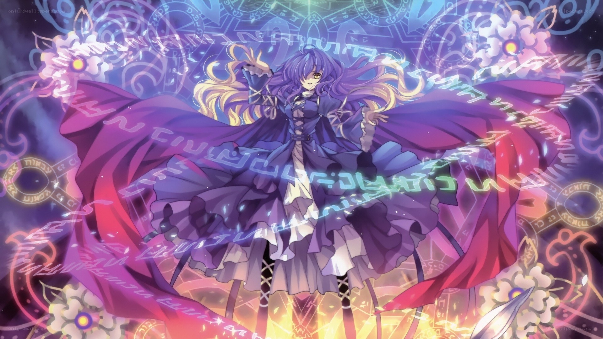 purple-haired mage in magical circle
