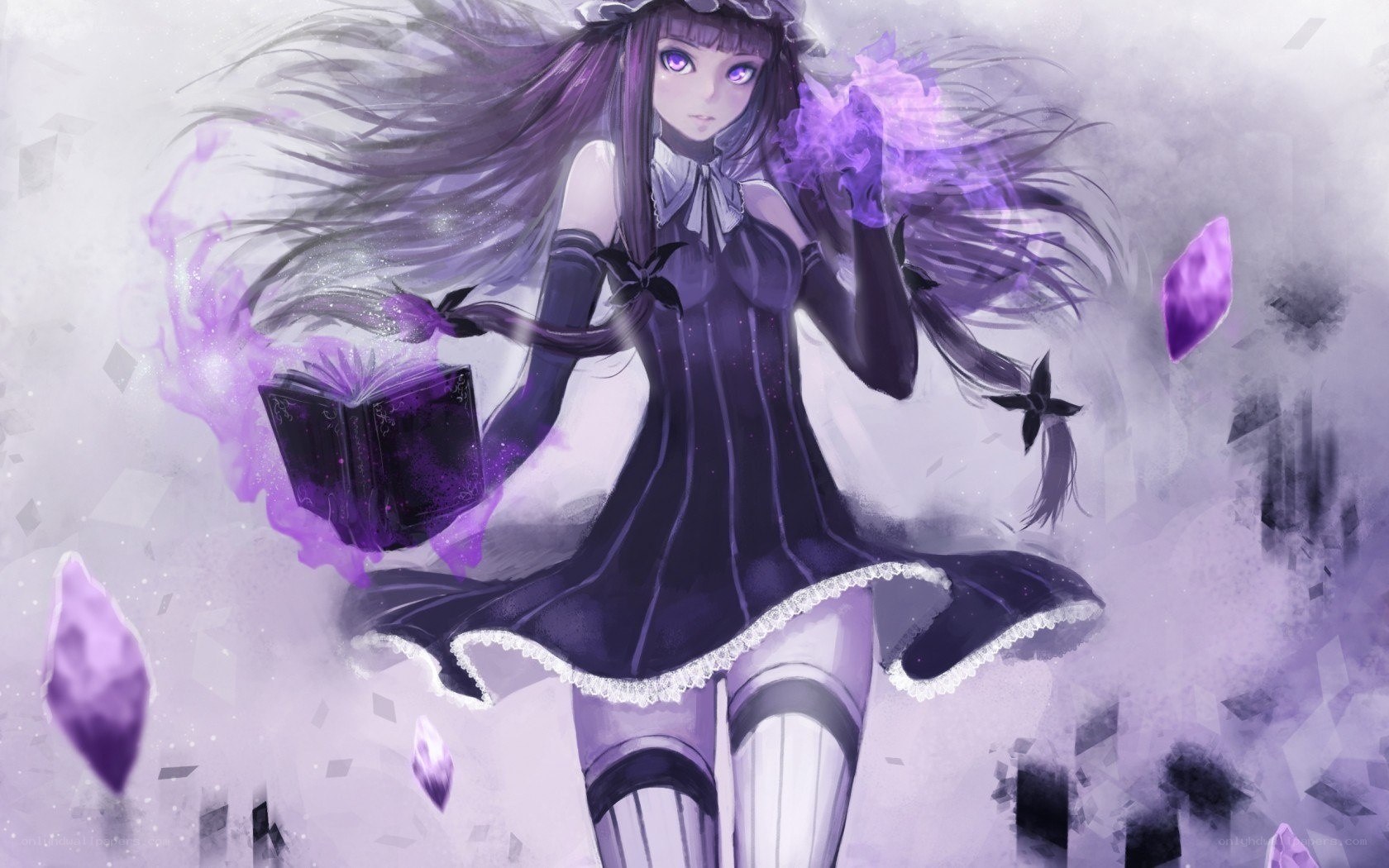 purple-haired mage with book