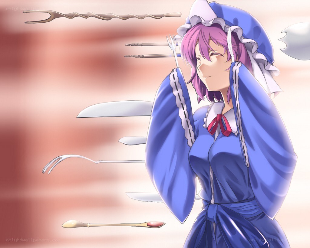 Purple-haired maid with cutlery